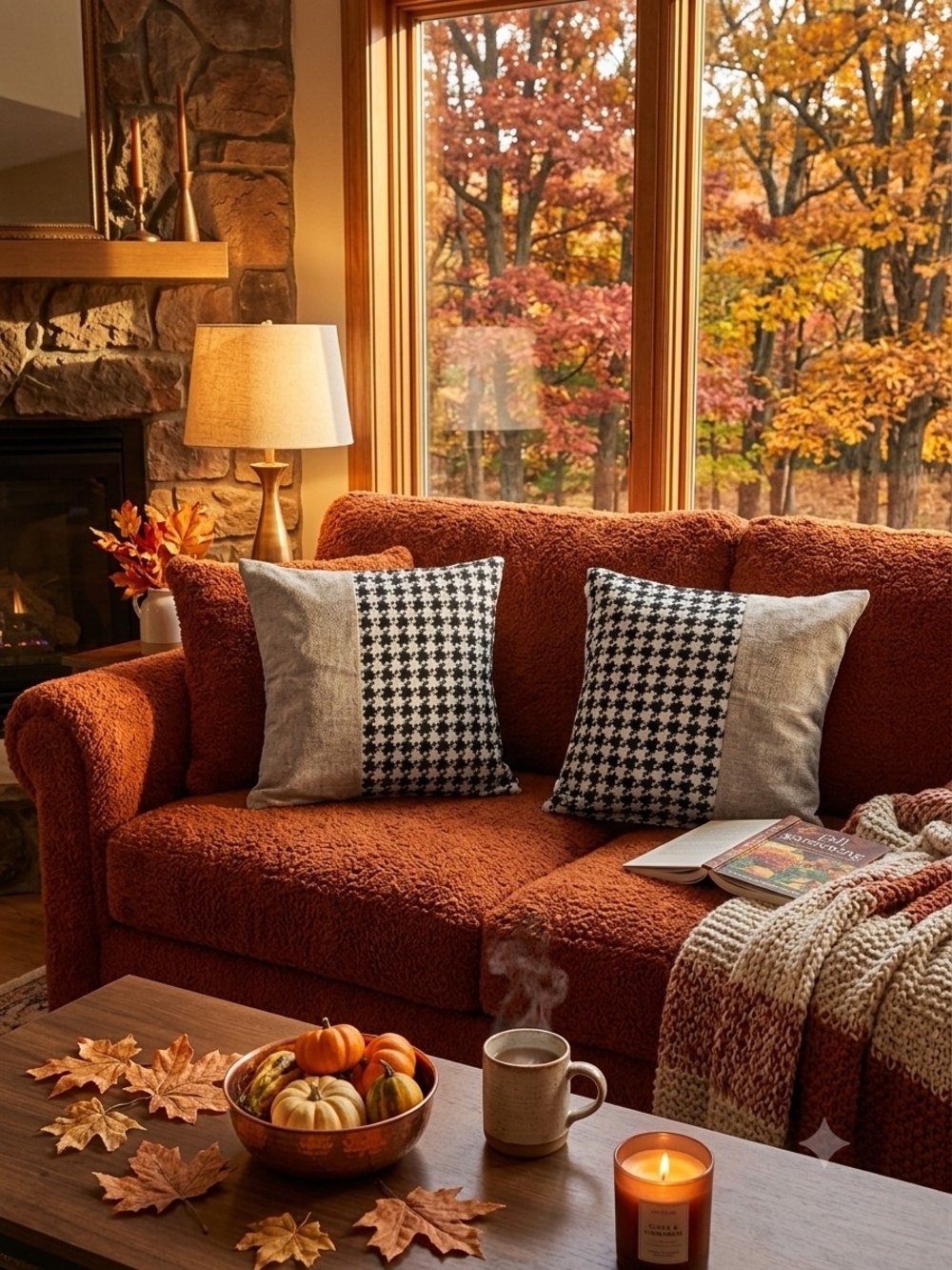 Decorative Black and Tan Houndstooth Accent Throw Pillows - Set of 2